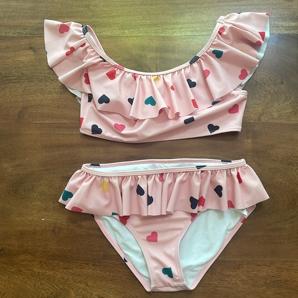 Pink Ruffle Heart Print Swimsuit - Picture 5 of 6